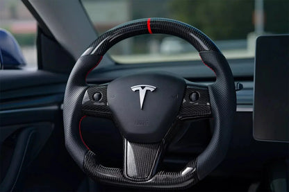 Tesla Model 3/Y Glossy Carbon Fiber Steering Wheel Replacement