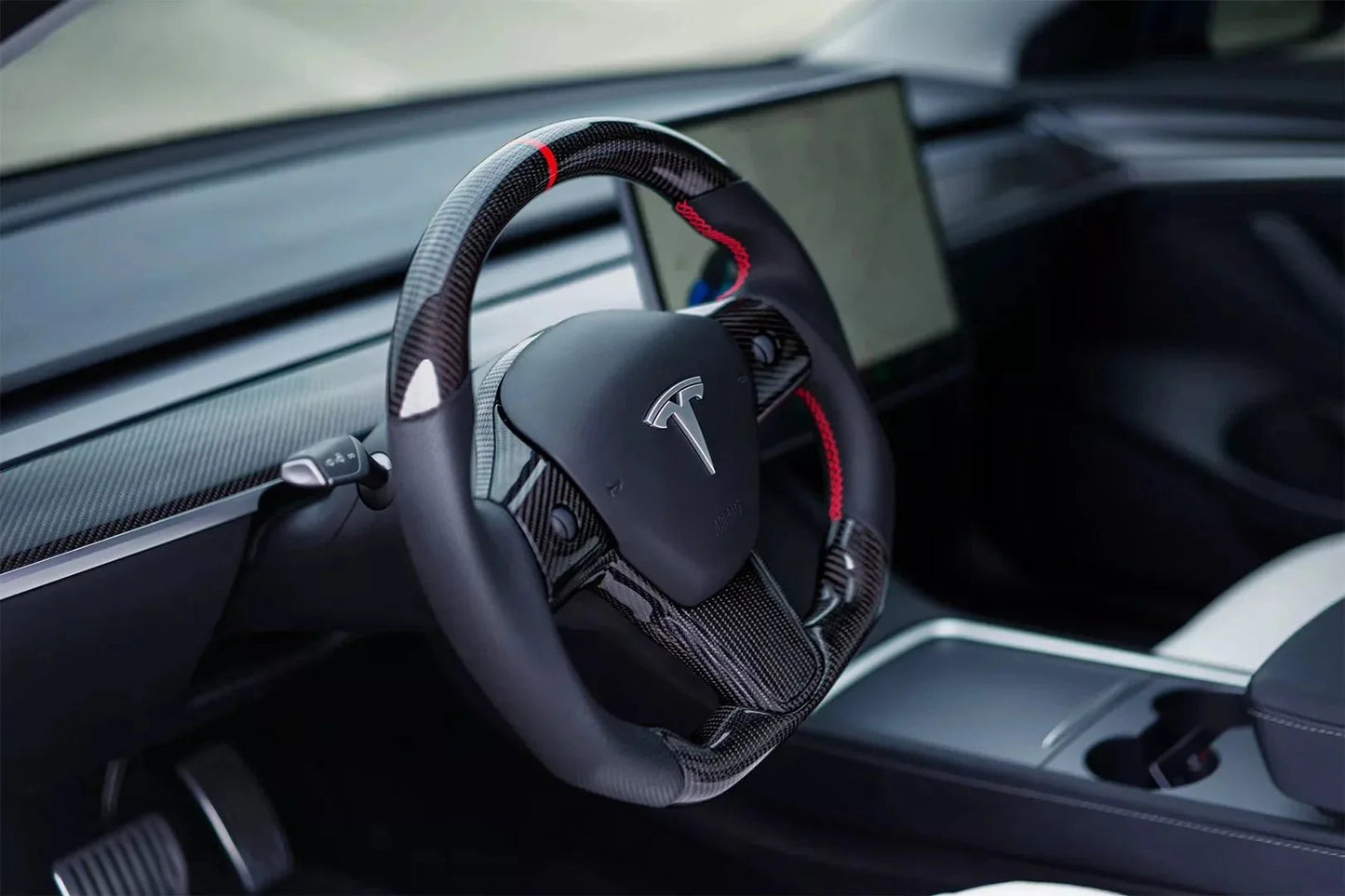 Tesla Model 3/Y Glossy Carbon Fiber Steering Wheel Replacement