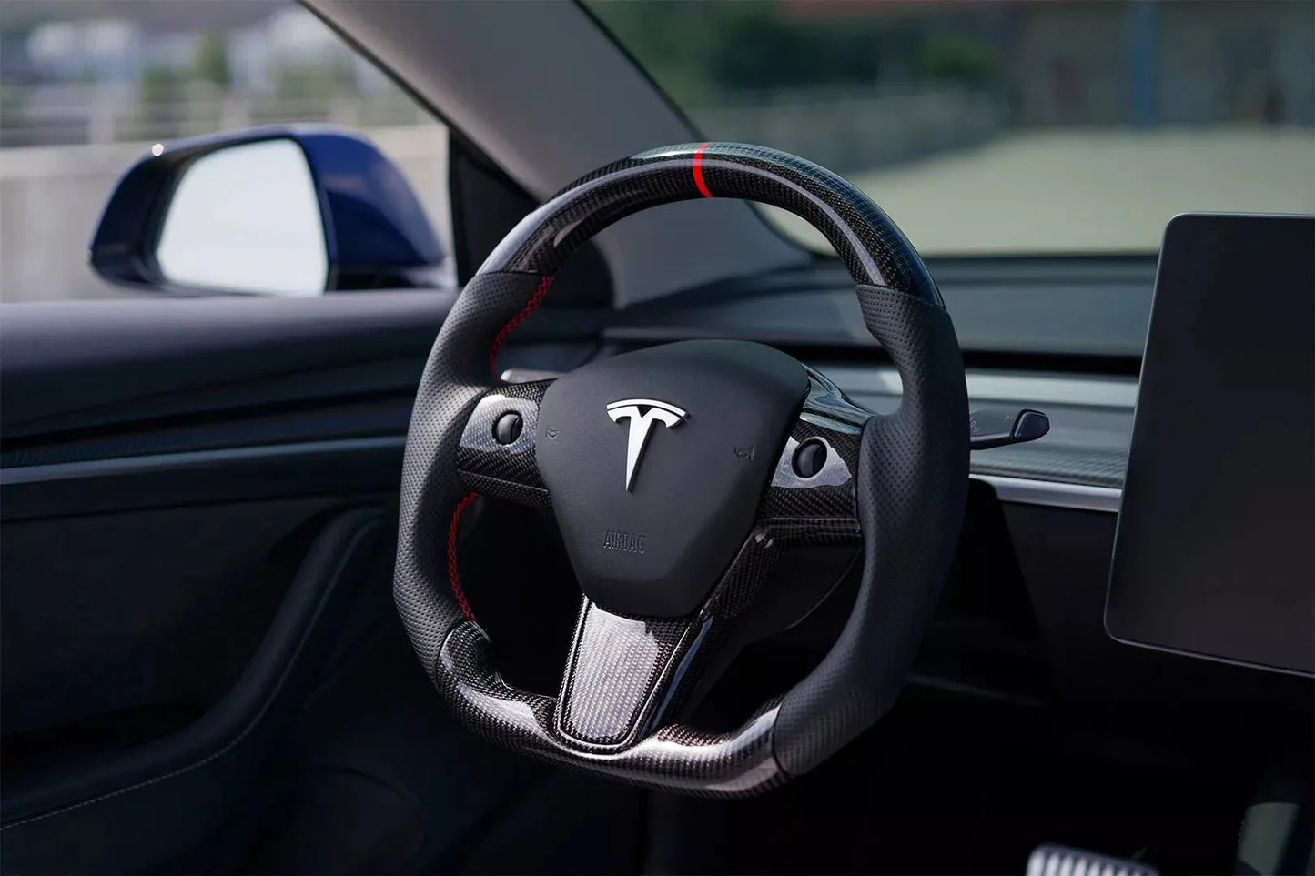 Tesla Model 3/Y Glossy Carbon Fiber Steering Wheel Replacement