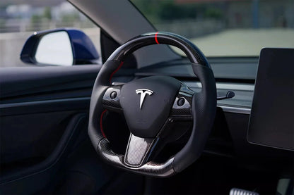 Tesla Model 3/Y Glossy Carbon Fiber Steering Wheel Replacement