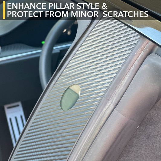 B Pillars Vinyl Wrap | Carbon Fiber Film Decal for Tesla Model S 2021-2026