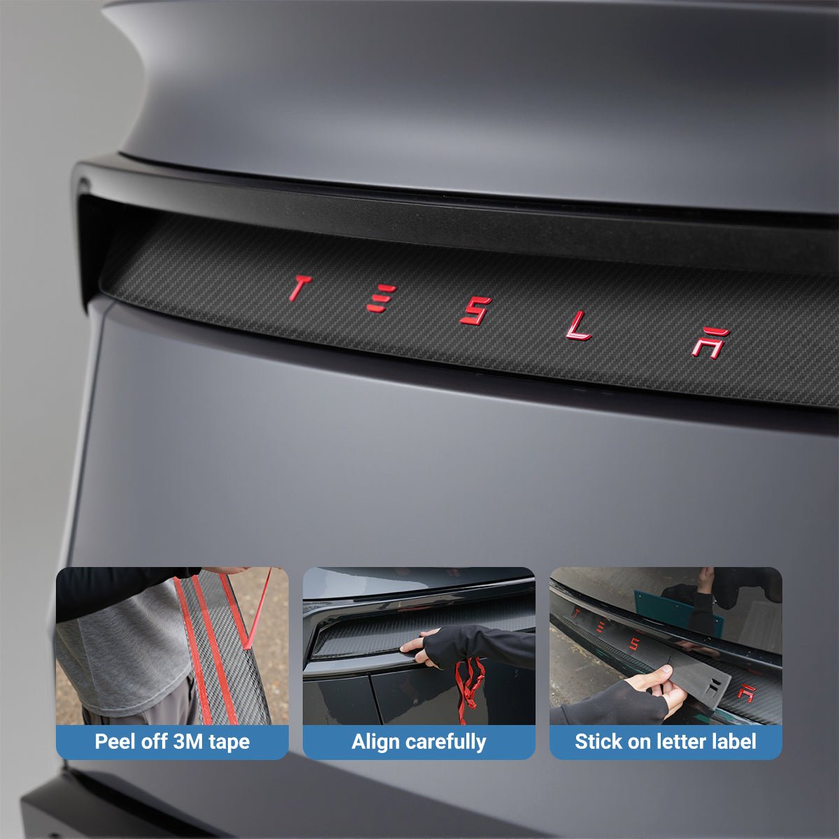 Trunk Tailgate Applique for Tesla Model Y Juniper - Real Dry Molded Carbon Fiber