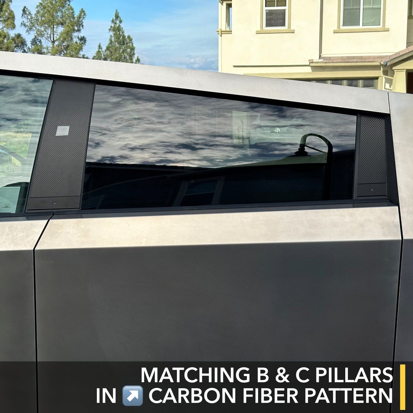 B & C Pillars & Door Buttons Vinyl Wrap | Tesla Cybertruck - Carbon Fiber Film Decal