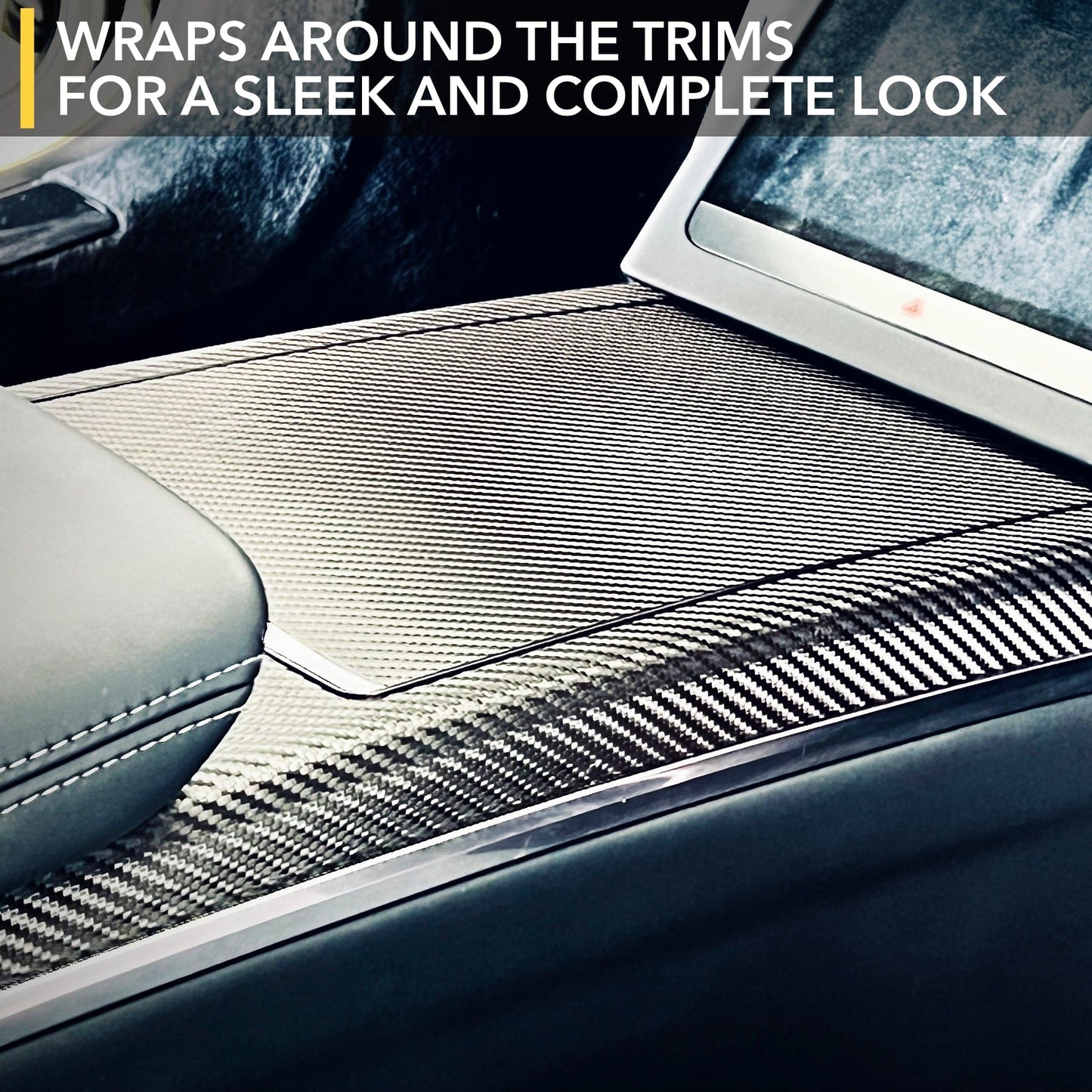 Interior Vinyl Wrap Kit | Tesla Model X 2021-2026 (Refresh)- Plaid Style Black Carbon Fiber
