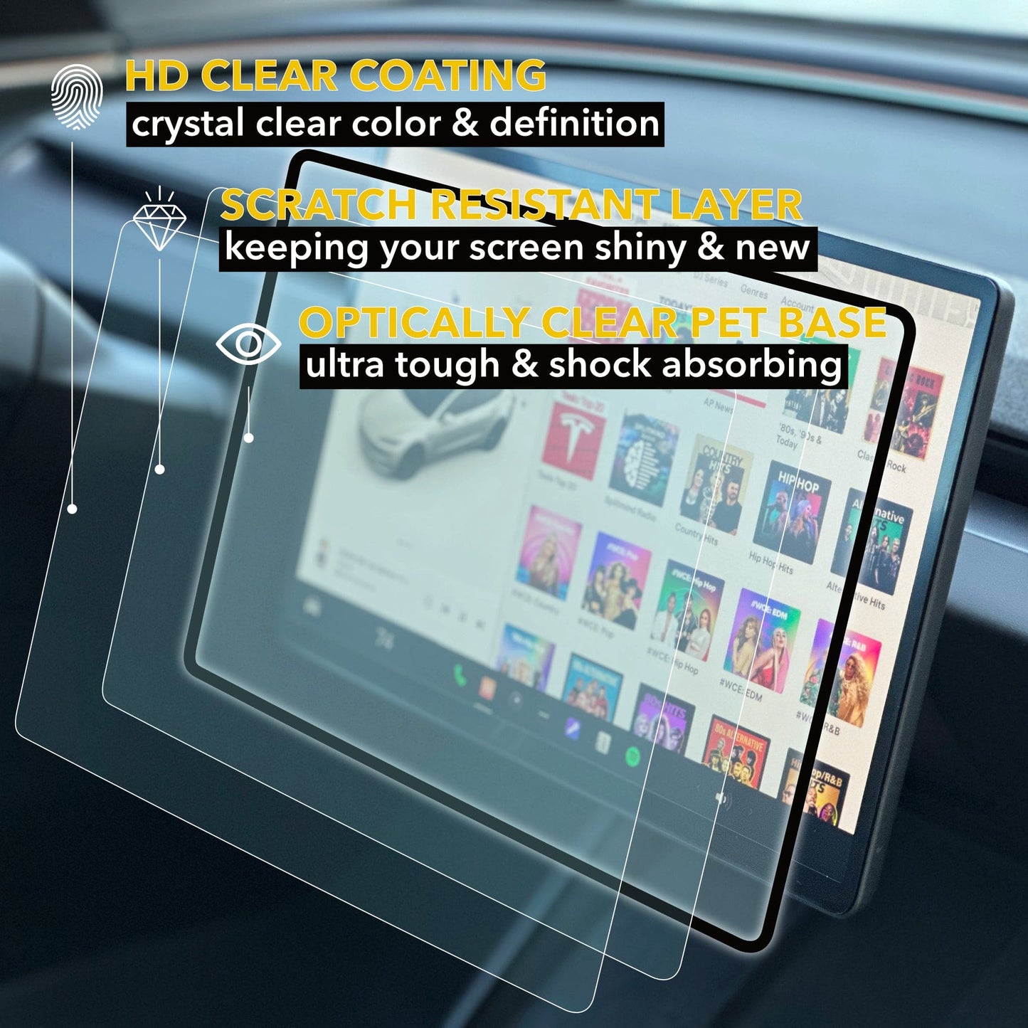 Screen Protectors | 2026+ Tesla Model Y Juniper and 2024+ Tesla Model 3 Highland 9H PET Ultra Tough