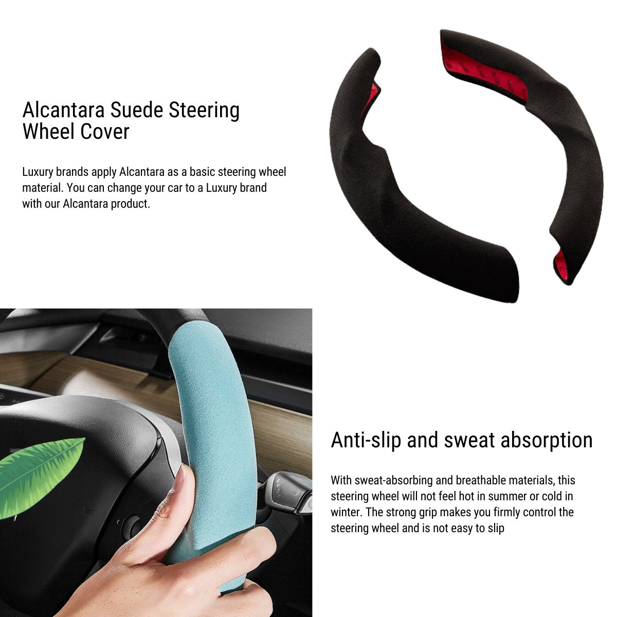 Ultra-thin Alcantara Steering Wheel Cover for Model 3 / Y | TESERY