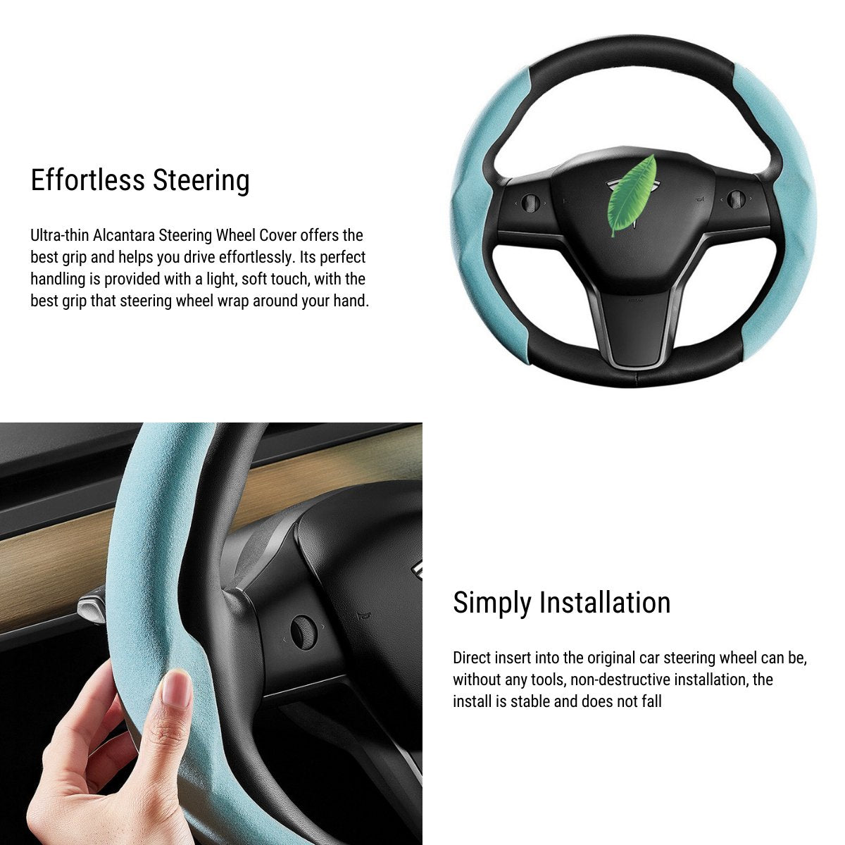 Ultra-thin Alcantara Steering Wheel Cover for Model 3 / Y | TESERY