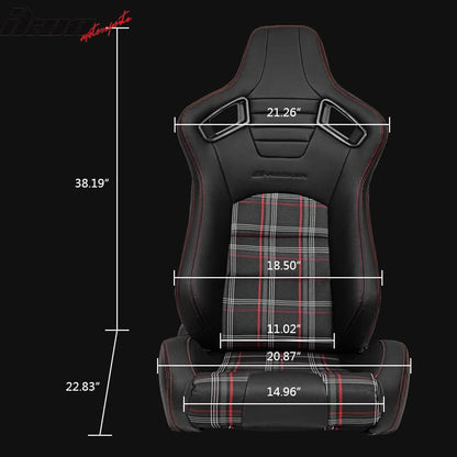Universal Red Plaid Racing Seat Dual Slider Cam-lock Belt PU Carbon