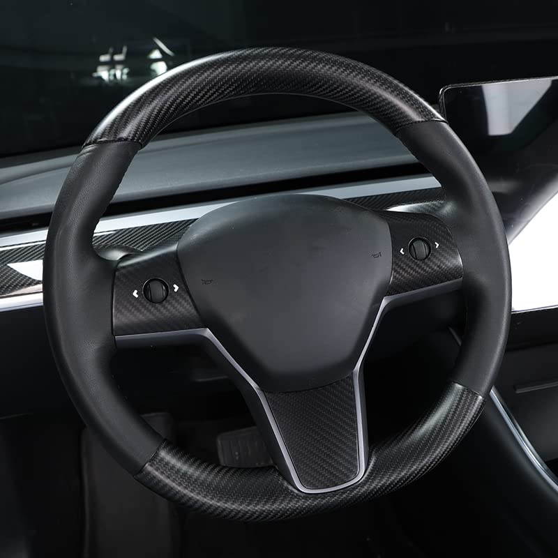 Upper / Lower Cover Steering Wheel Accessories for Tesla Model 3 / Y  -  Carbon Fiber Interior Mods