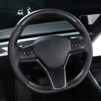Upper / Lower Cover Steering Wheel Accessories for Tesla Model 3 / Y  -  Carbon Fiber Interior Mods
