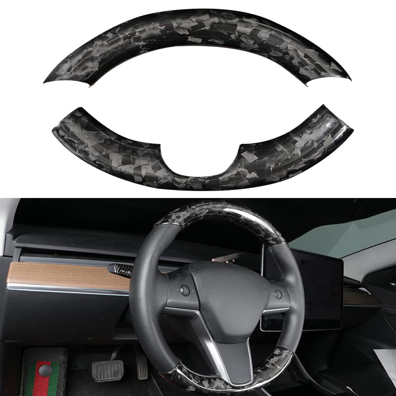 Upper / Lower Cover Steering Wheel Accessories for Tesla Model 3 / Y  -  Carbon Fiber Interior Mods