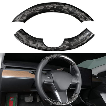 Upper / Lower Cover Steering Wheel Accessories for Tesla Model 3 / Y  -  Carbon Fiber Interior Mods
