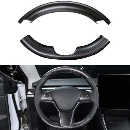Upper / Lower Cover Steering Wheel Accessories for Tesla Model 3 / Y  -  Carbon Fiber Interior Mods