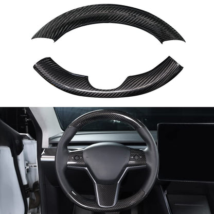 Upper / Lower Cover Steering Wheel Accessories for Tesla Model 3 / Y  -  Carbon Fiber Interior Mods
