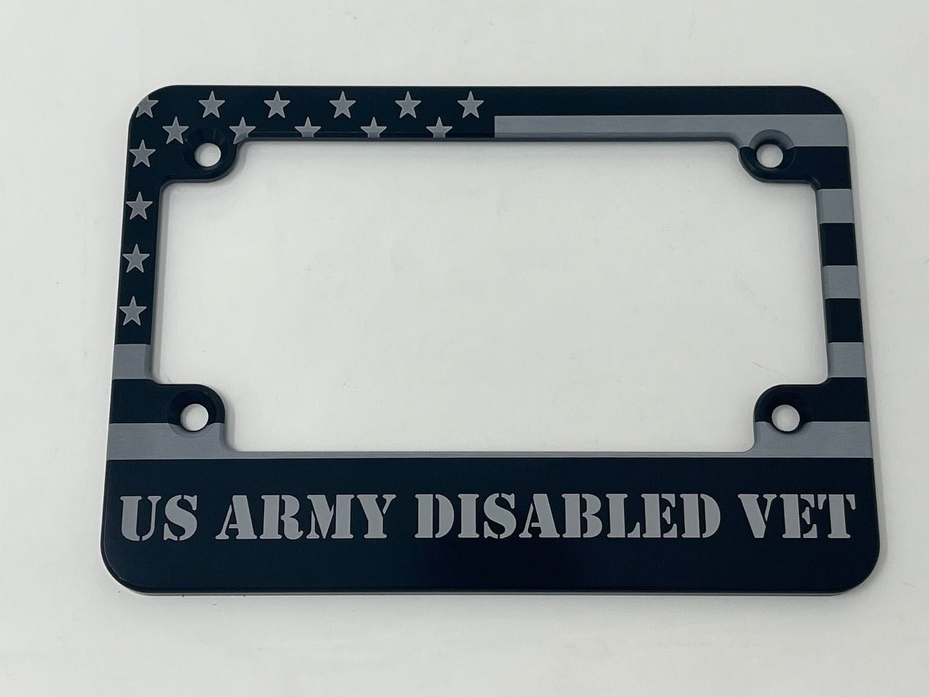 US Army Disabled Veteran American Flag Billet Aluminum Motorcycle License Plate Frame