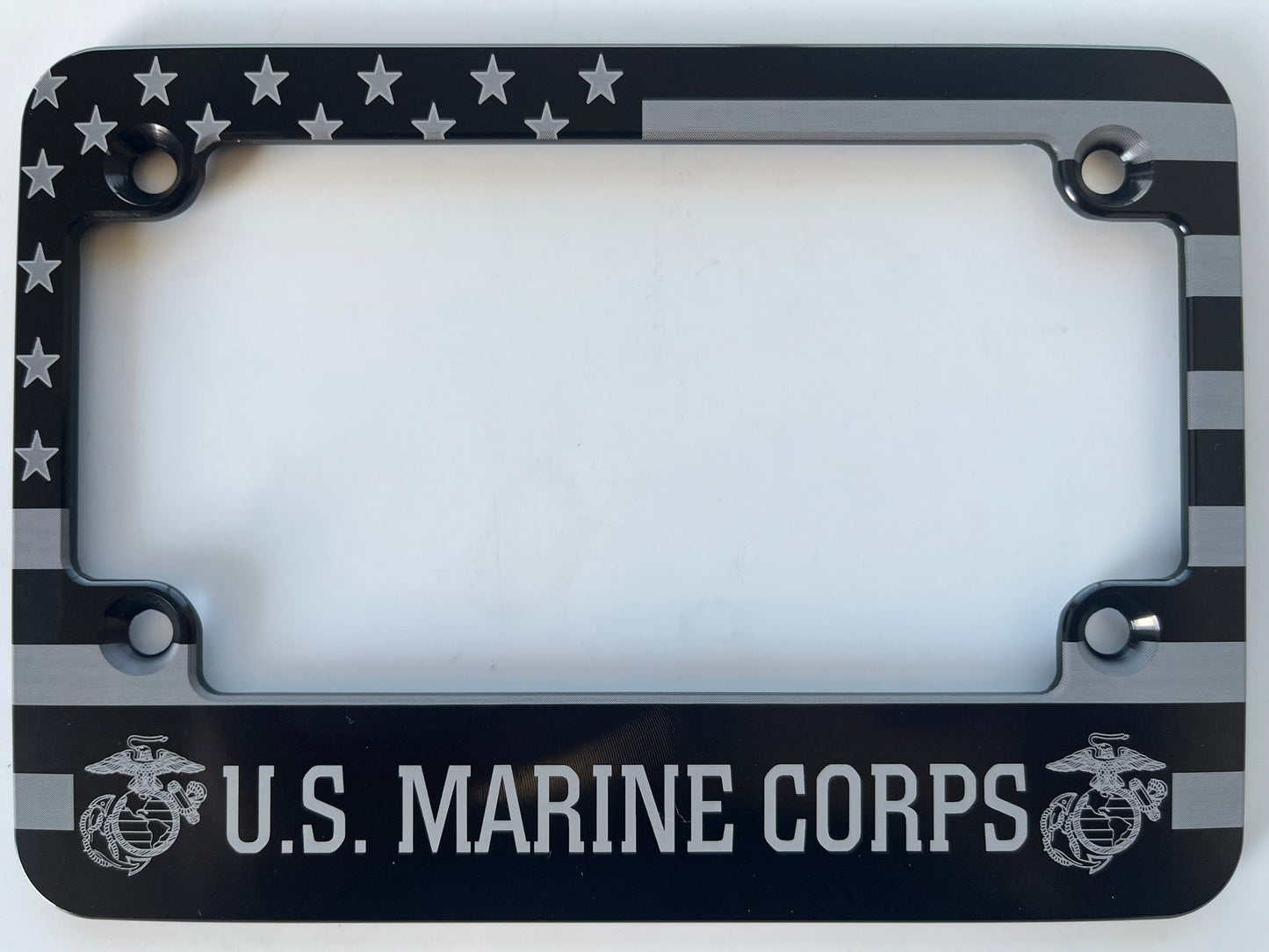 U.S. Marine Corps American Flag Billet Aluminum Motorcycle License Plate Frame