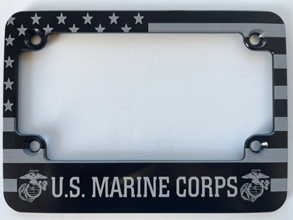 U.S. Marine Corps American Flag Billet Aluminum Motorcycle License Plate Frame