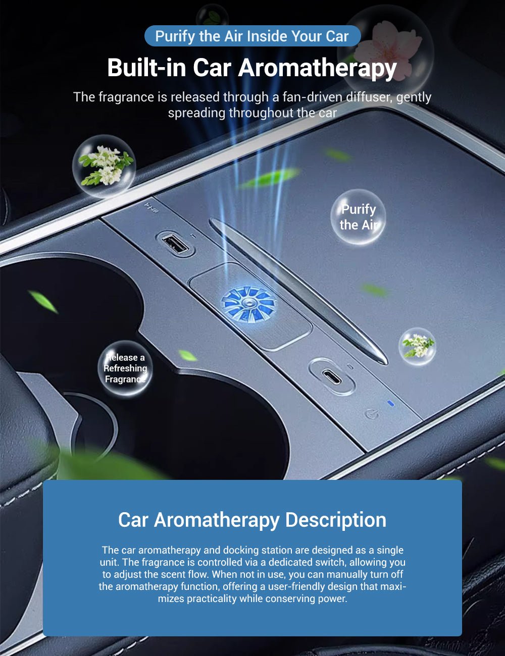 TESERY USB Hub Docking Station With Aromatherapy for Model 3/Y