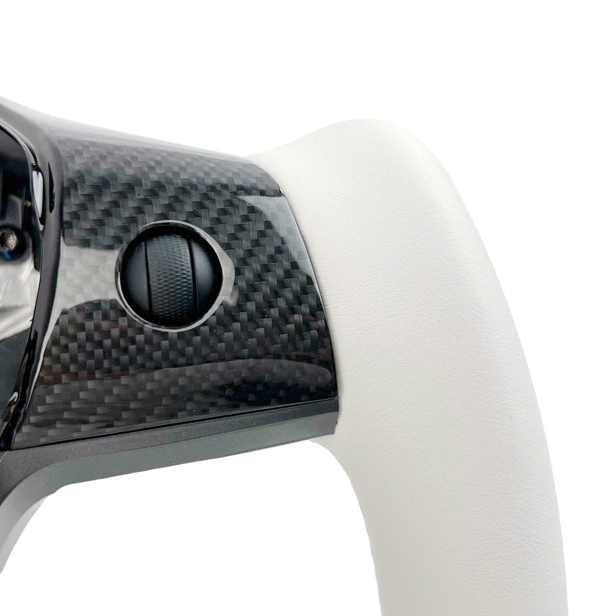 White Leather Yoke Steering Wheel for Tesla Model 3 / Y【Style 7】