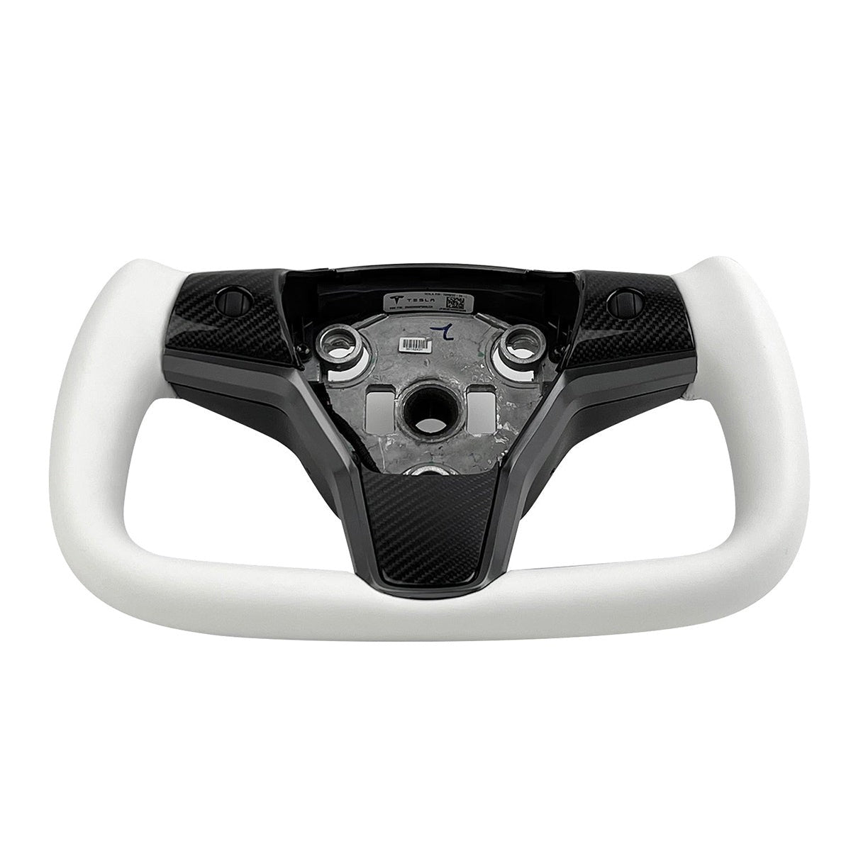 White Leather Yoke Steering Wheel for Tesla Model 3 / Y【Style 7】