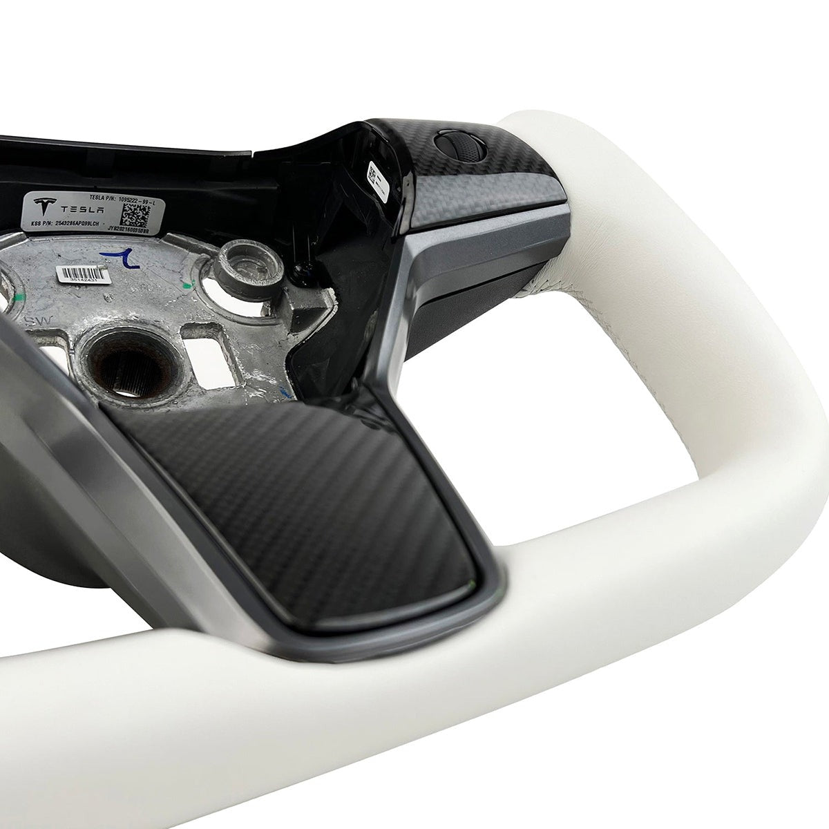 White Leather Yoke Steering Wheel for Tesla Model 3 / Y【Style 7】