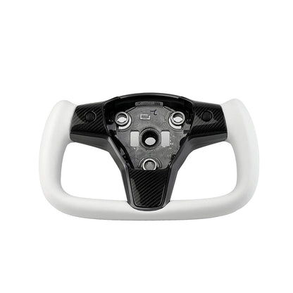 White Leather Yoke Steering Wheel for Tesla Model 3 / Y【Style 7】