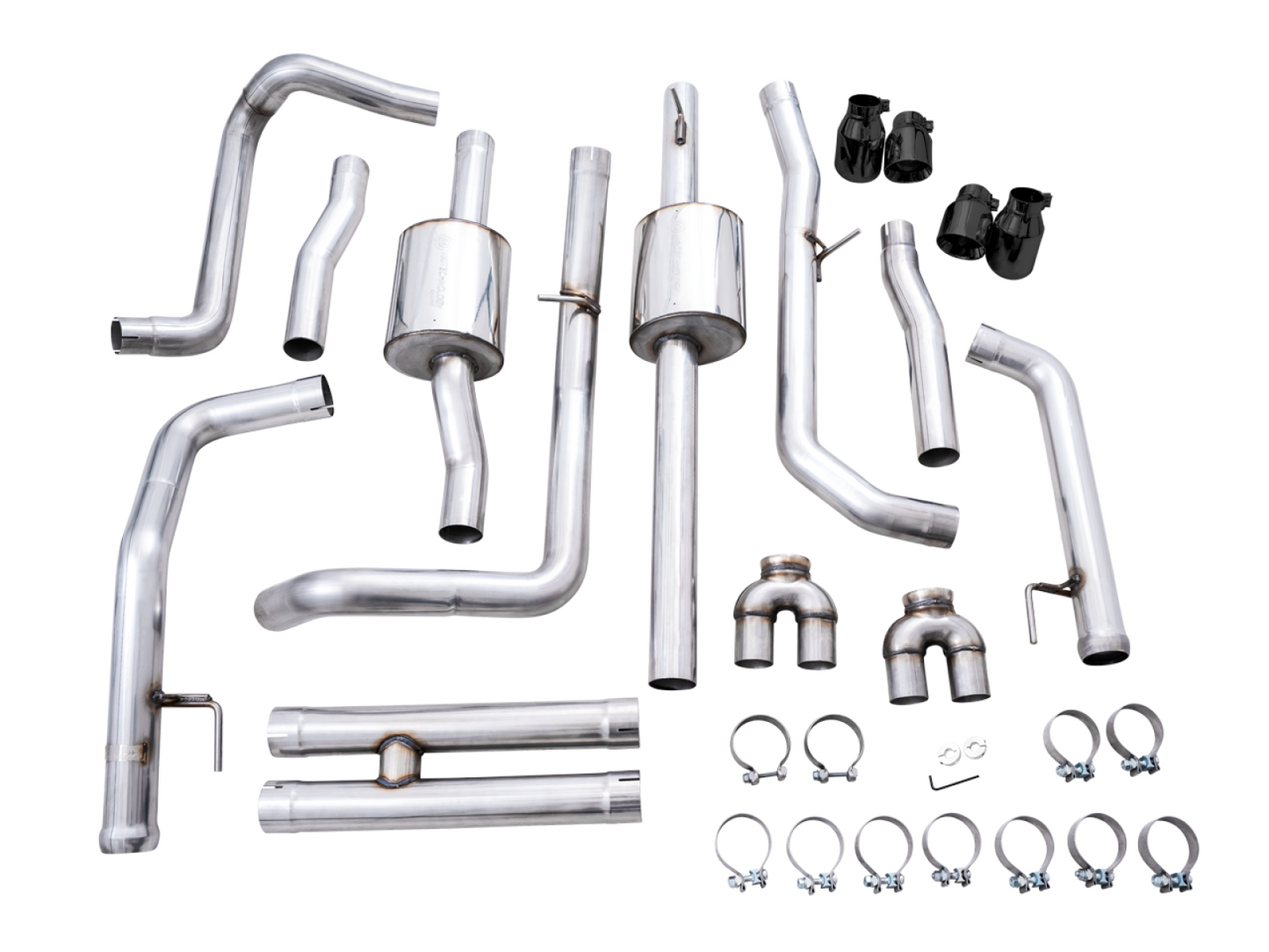 AWE Tuning 0FG Catback Split Rear Exit Exhaust for 4th Gen Silverado/Sierra 1500 6.2L (With Bumper Cutouts) - Quad Diamond Black Tips 3015-43204