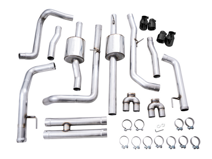 AWE Tuning 0FG Catback Split Rear Exit Exhaust for 4th Gen Silverado/Sierra 1500 6.2L (With Bumper Cutouts) - Quad Diamond Black Tips 3015-43204