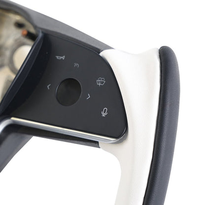 Yoke Style Steering Wheel for Model 3 / Y【Black & White Leather】