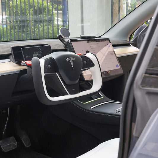 Yoke Style Steering Wheel for Model 3 / Y【Black & White Leather】