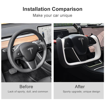 Yoke Style Steering Wheel for Model 3 / Y【Black & White Leather】