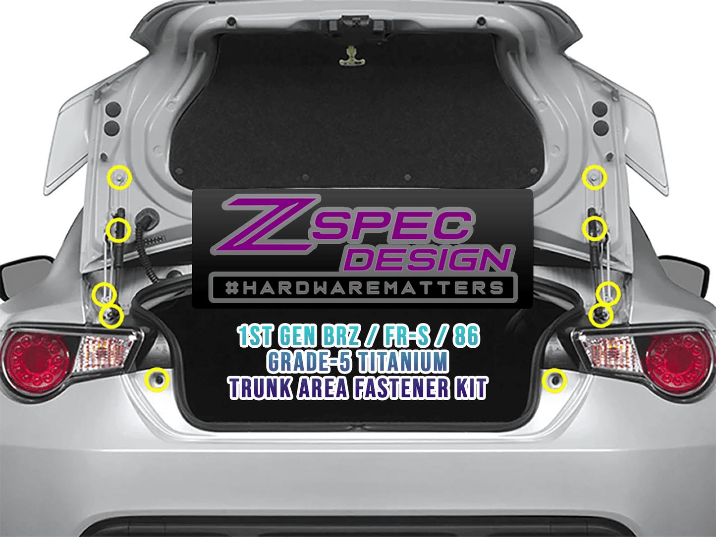 ZSPEC Trunk Dress Up Bolts® Kit for '13-21 Scion FRS, Subaru BRZ, Toyota 86, Titanium