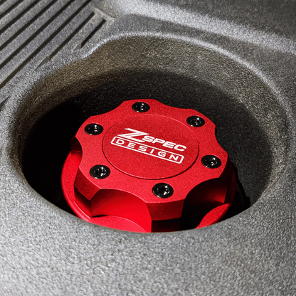 ZSPEC Billet Oil Filler Cap for Nissan/Infiniti/Datsun, Red Cap w/ Titanium Accents