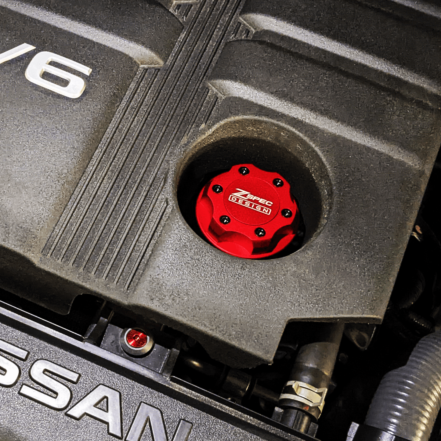 ZSPEC Billet Oil Filler Cap for Nissan/Infiniti/Datsun, Red Cap w/ Titanium Accents