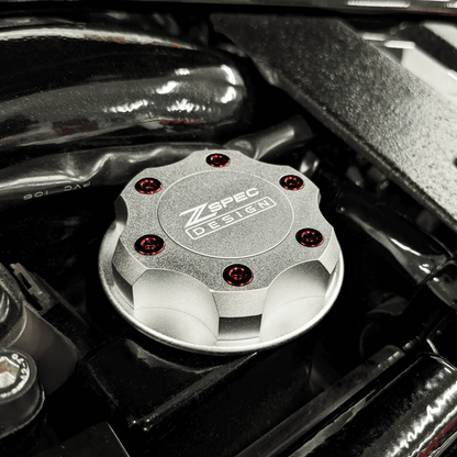 ZSPEC Billet Oil Filler Cap for Nissan/Infiniti/Datsun, Silver Cap w/ Titanium Accents