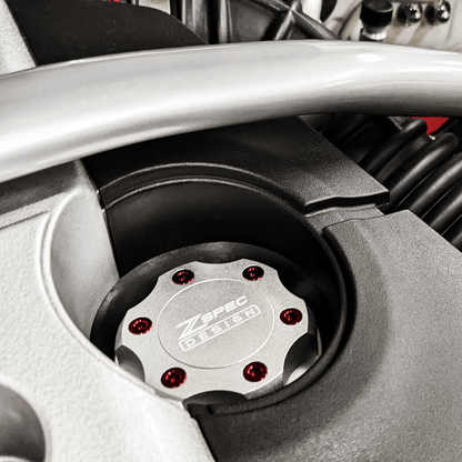 ZSPEC Billet Oil Filler Cap for Nissan/Infiniti/Datsun, Silver Cap w/ Titanium Accents