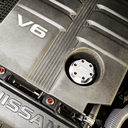 ZSPEC Billet Oil Filler Cap for Nissan/Infiniti/Datsun, Silver Cap w/ Titanium Accents