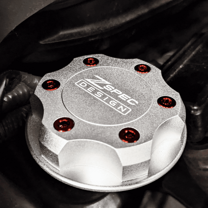 ZSPEC Billet Oil Filler Cap for Nissan/Infiniti/Datsun, Silver Cap w/ Titanium Accents