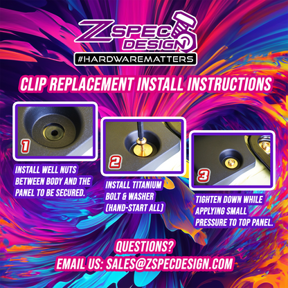 ZSPEC "Round Cowl-Clips" Replacement Solution for Z32 300zx, Titanium Fastener Kit w/ Well Nuts