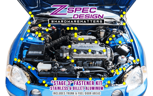 ZSPEC Stage-3 Dress Up Bolts® Fastener Kit for '97-99 Honda Civic/Del Sol 1.6L D-Series, Stainless & Billet