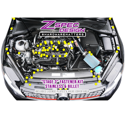 ZSPEC Stage-3 Dress Up Bolts® Fastener Kit for '15+ VW Golf GTI 2.0L MK7, Stainless & Billet