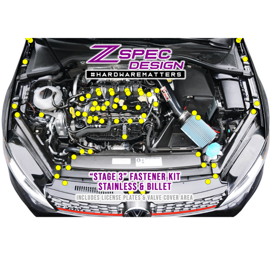 ZSPEC Stage-3 Dress Up Bolts® Fastener Kit for '15+ VW Golf GTI 2.0L MK7, Stainless & Billet