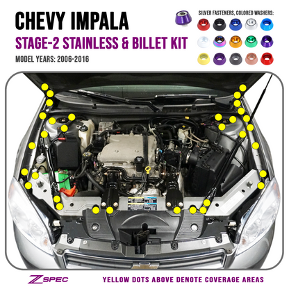 ZSPEC Stage-2 Dress Up Bolts® Fastener Kit for '06-16 Chevy Impala, Stainless & Billet