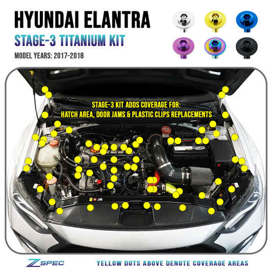 ZSPEC Stage-3 Dress Up Bolts® Fastener Kit for '17-18 Hyundai Elantra, Titanium