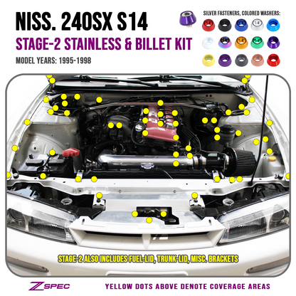 ZSPEC Stage-2 Dress Up Bolts® Fastener Kit for '95-98 Nissan 240SX S14, Stainless & Billet
