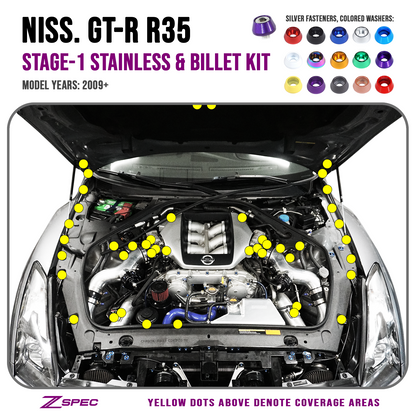 ZSPEC "Stage 1" Dress Up Bolts® Fastener Kit for '09-23 Nissan GTR (R35), Stainless & Billet