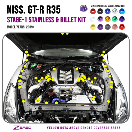 ZSPEC "Stage 1" Dress Up Bolts® Fastener Kit for '09-23 Nissan GTR (R35), Stainless & Billet