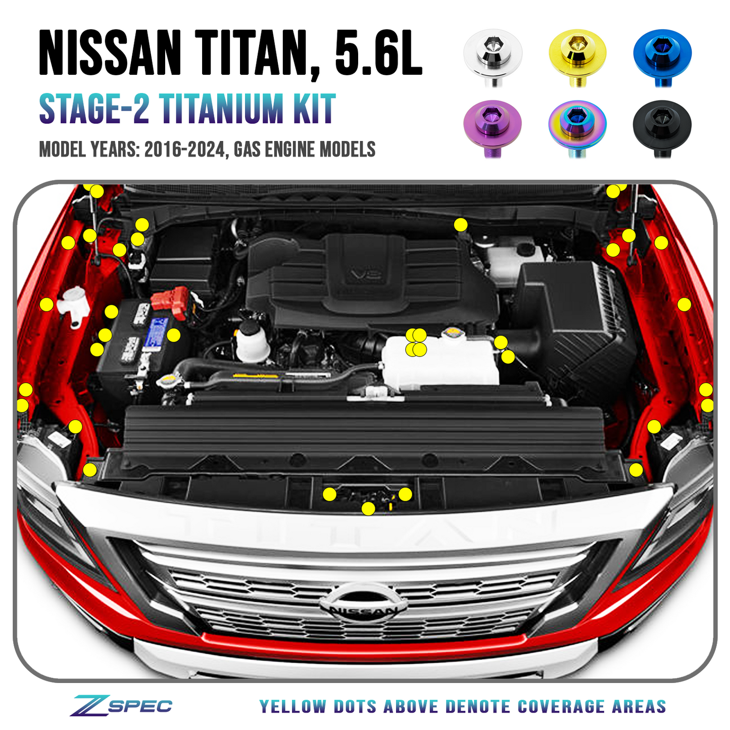 ZSPEC Stage-2 Engine Bay Fastener Kit for '16-24 Nissan Titan 5.6L, Titanium