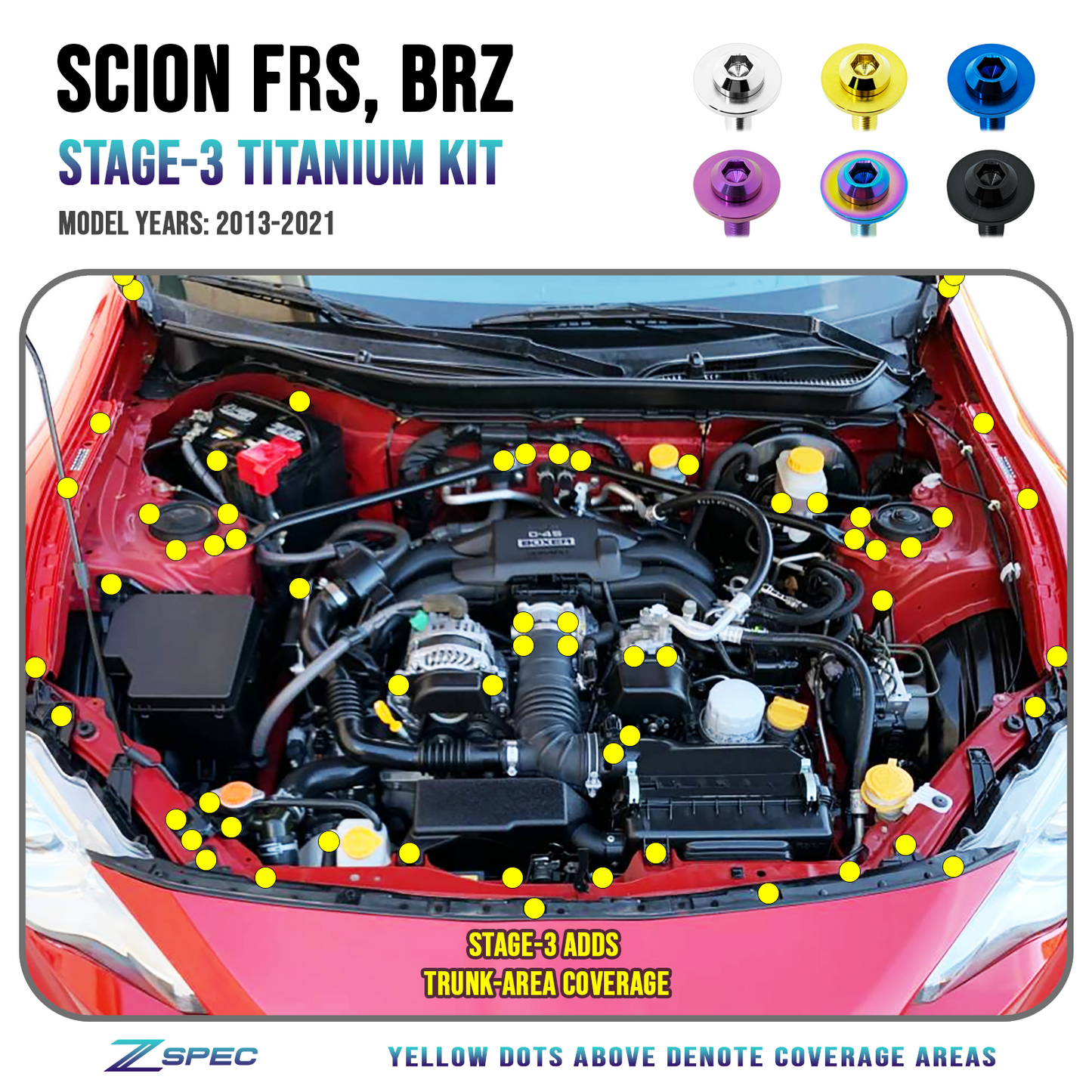 ZSPEC Stage-3 Dress Up Bolts® Fastener Kit for Scion FRS, Subaru BRZ, Toyota 86 '13-21, Titanium