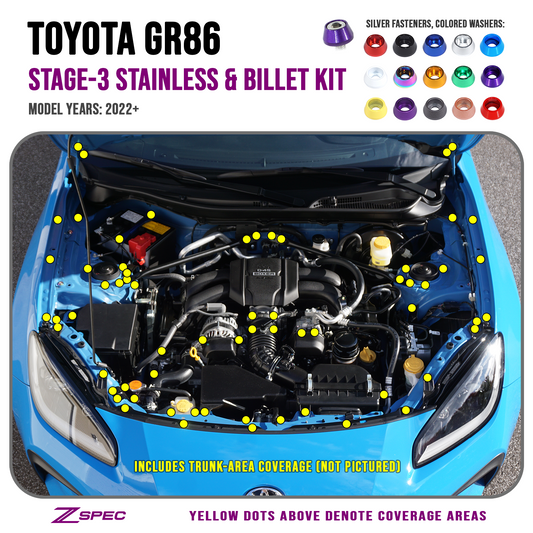 ZSPEC Stage-3 Dress Up Bolts® Fastener Kit for '22+ Toyota GR86 & Subaru BRZ, Stainless & Billet